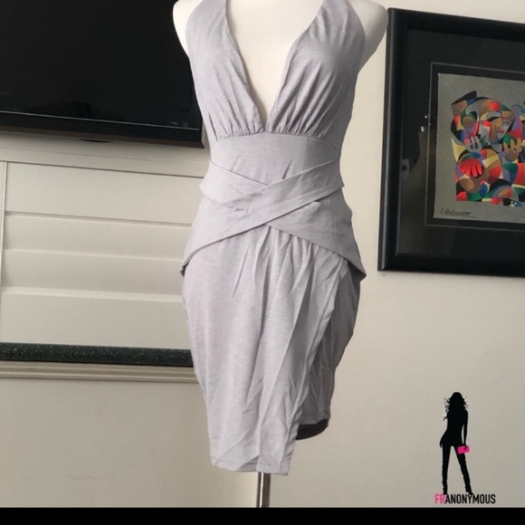 Grey Open Back Deep V Wrap Dress - Picture 4 of 4